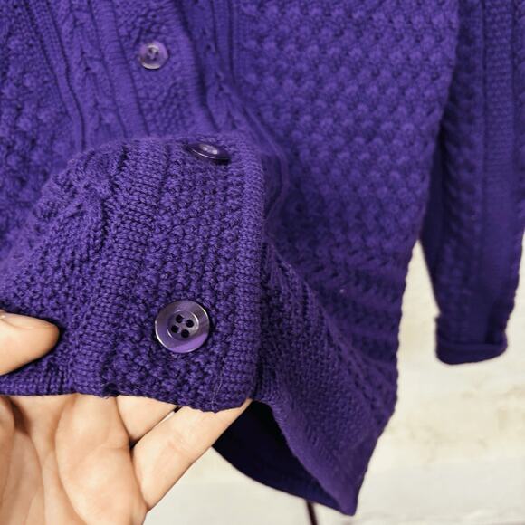 LL BEAN Sweater Womens M Button Up Cable Knit Cardigan Cotton Purple - Picture 5 of 6